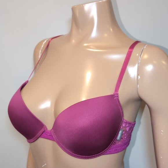 Vince Camuto Satin Lace Fuchsia Demi Bra Underwire Adjustable Padded 36C - Picture 4 of 13